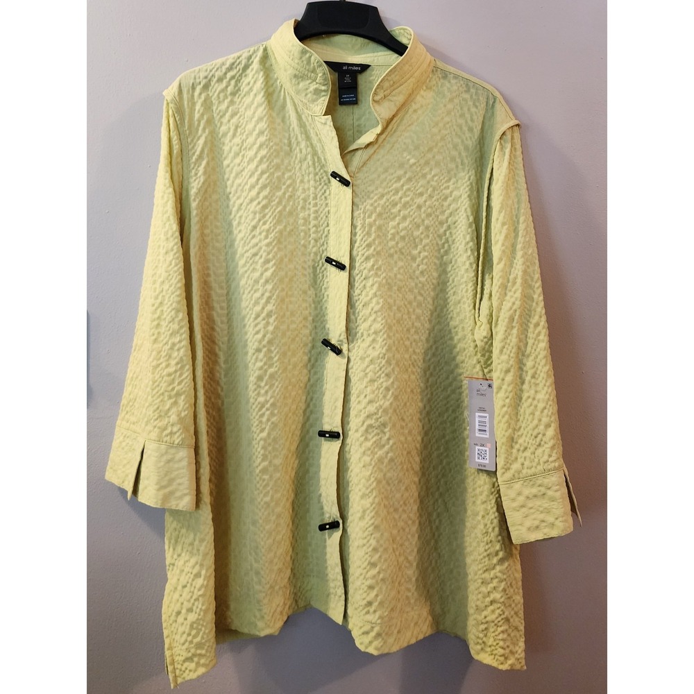 Ali Miles 2X NWT Yellow Textured Jacket Tunic Art to Wear Crinkled Chartreuse